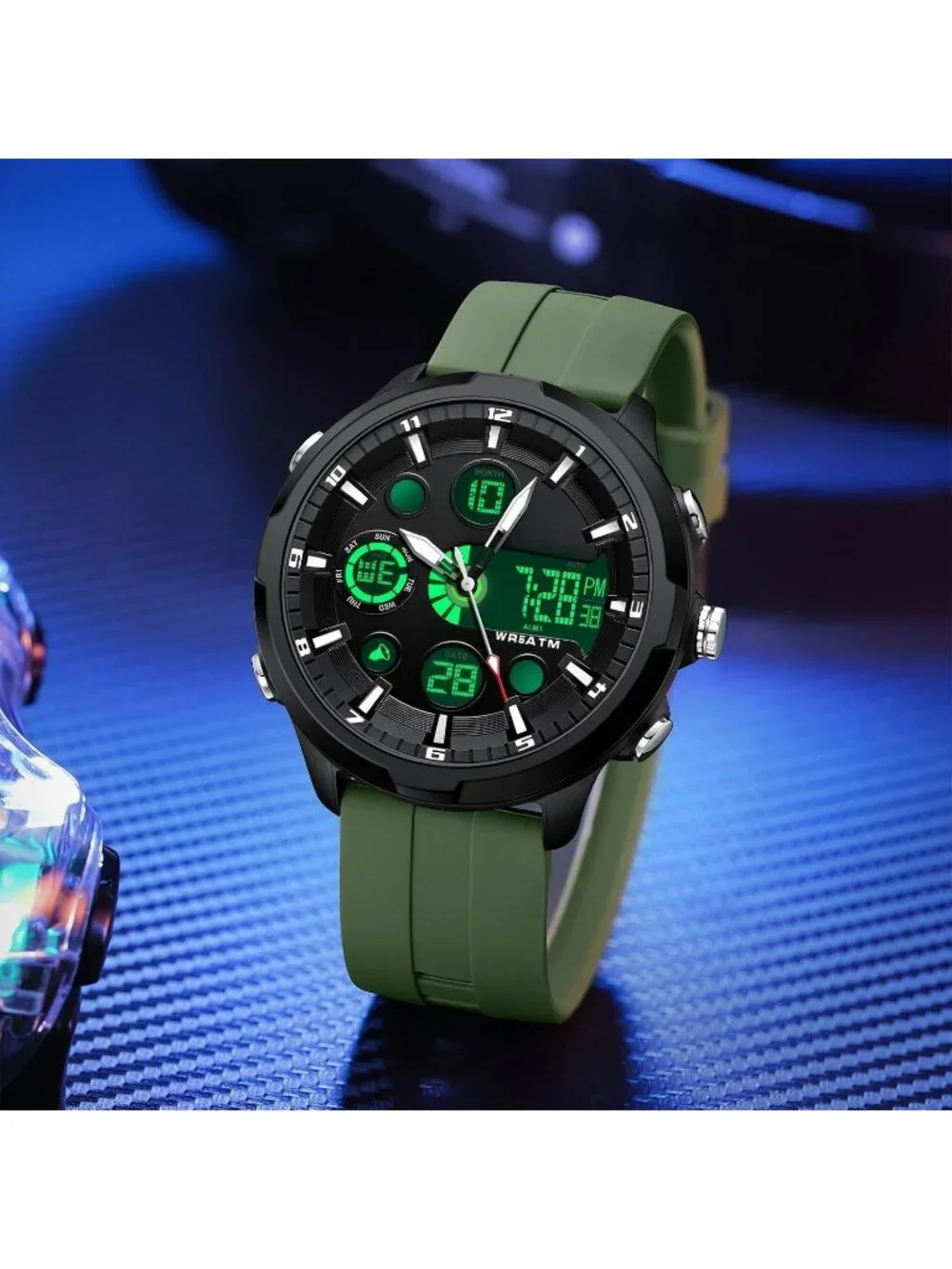 Men Green Large Face Watches Chronograph Waterproof Sport Military Heavy Duty